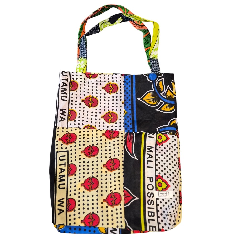 Zuri Kenya African Wax Print Patchwork Tote Bag Multi Color Lightweight Small